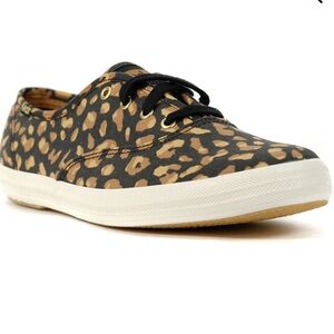 KEDS Woman's Champion Black Leopard Print Canvas Sneakers. Size 7W